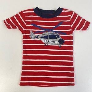 Carters Red & White Striped Rescue Helicopter Graphic T Shirt Size 2T
